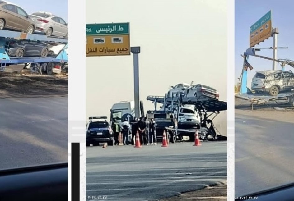 حادث ناقلة سيارات شيري وهيونداي